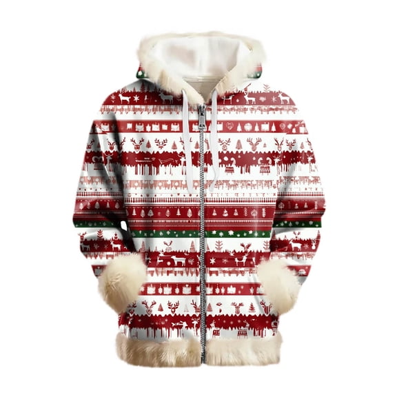 Men's and Women's Unisex Fashion Casual Top, Solid Color Long Sleeve Hoodie Sweatshirt with Pet Pocket and Christmas Print,Red,2XL