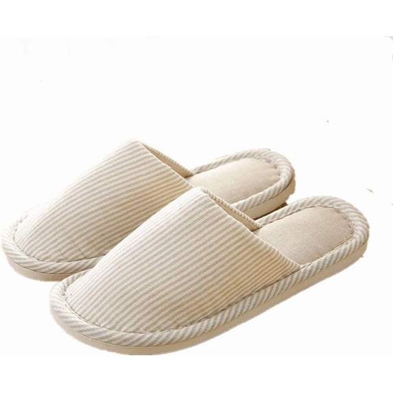 Men's and Women's Washable Linen-Cotton Slippers: Striped Closed Toe with Gripped for Home Comfort