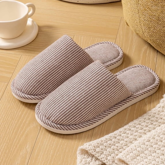 Men's and Women's Washable Linen-Cotton Slippers: Striped Closed Toe with Gripped for Home Comfort