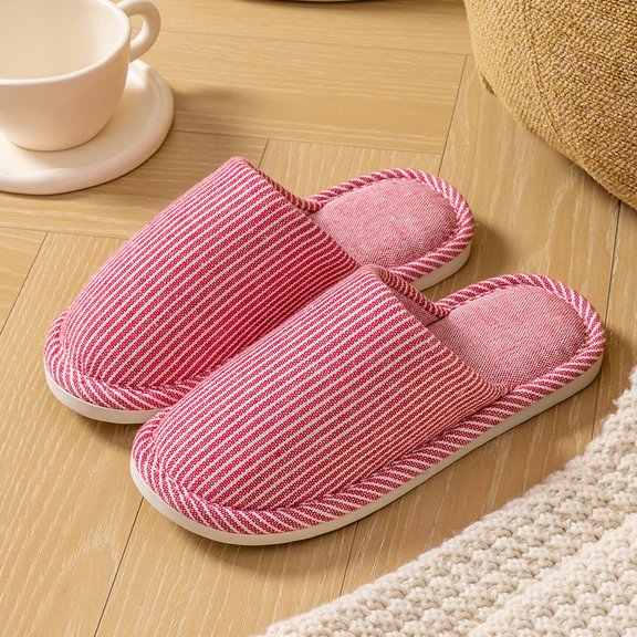 Men's and Women's Washable Linen-Cotton Slippers: Striped Closed Toe with Gripped for Home Comfort