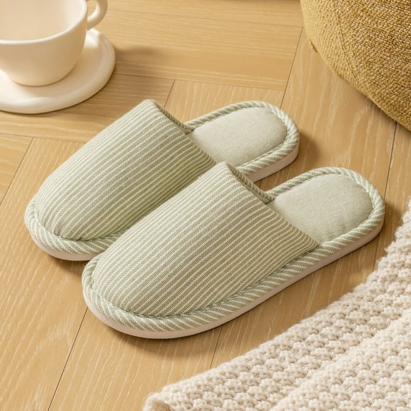 Men's and Women's Washable Linen-Cotton Slippers: Striped Closed Toe with Gripped for Home Comfort