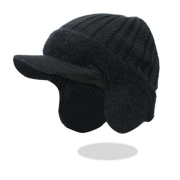 Men’s and Women’s Winter Knit Visor Beanie with Brim Fleece Lined Earflap Baseball Style Ski Hunting Hat Warm Outdoor Headwear