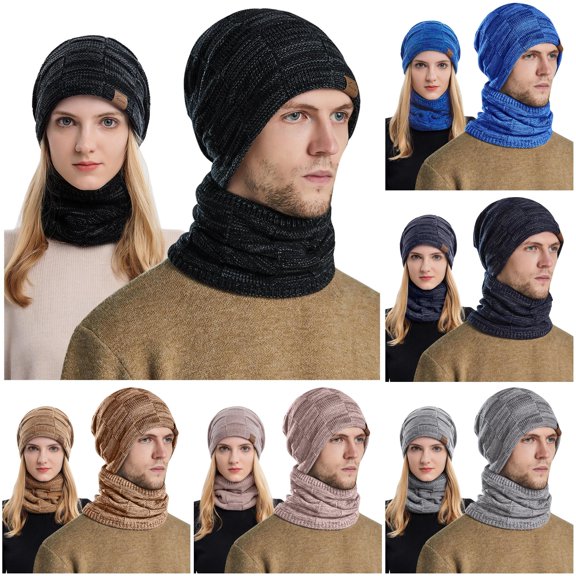 Men's and Women's Winter Knitted Windproof Hood Scarf Coif Winter Knit Hat Warm Hats for Adult Men Trapper One Size