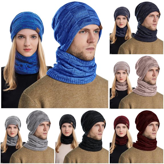 Men's and Women's Winter Knitted Windproof Hood Scarf Coif Winter Knit Hat Warm Hats for Adult Men Trapper One Size