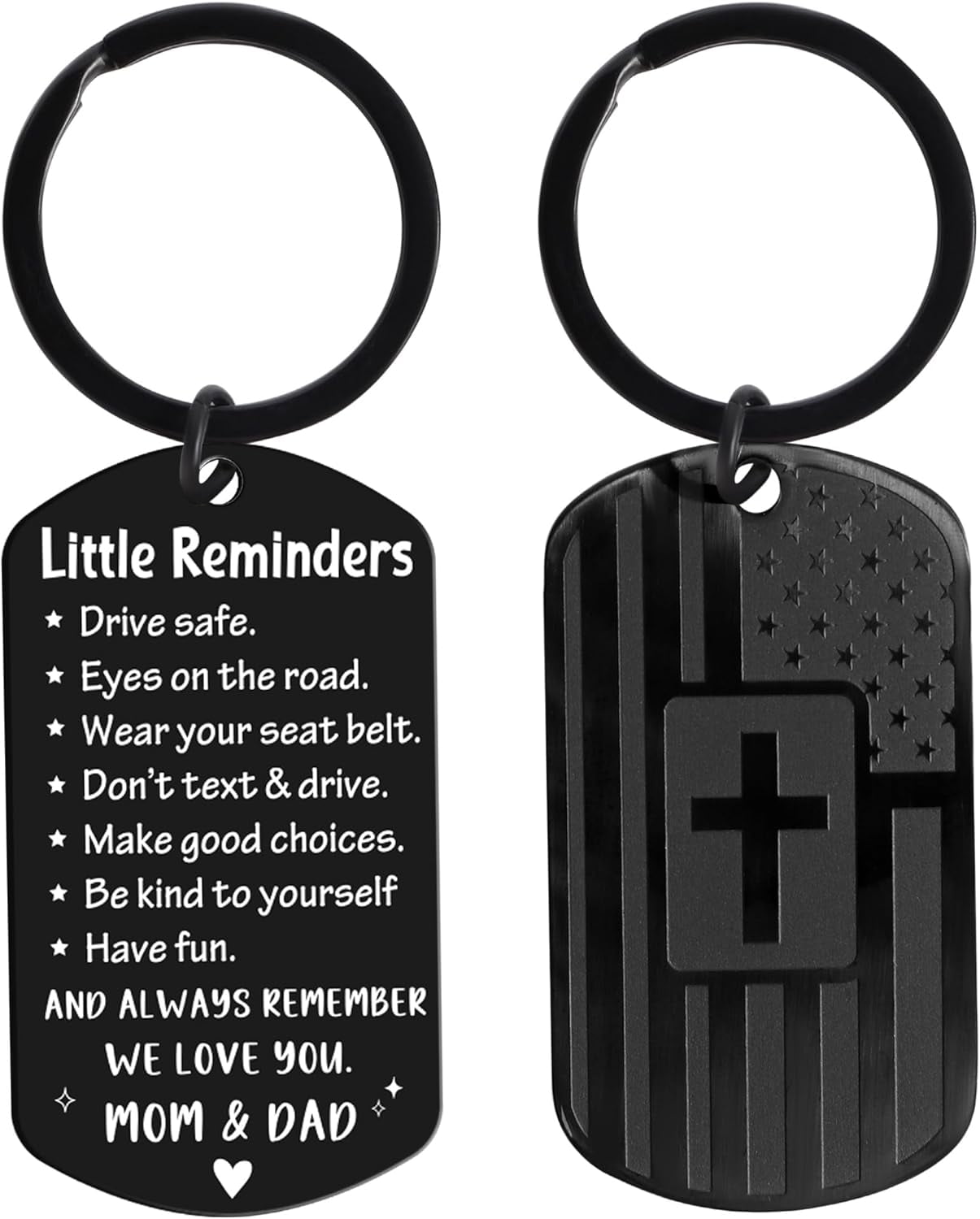 Men's and boys' keychains, dog tag style keychains, black key rings birthday Christmas Veterans Day gifts
