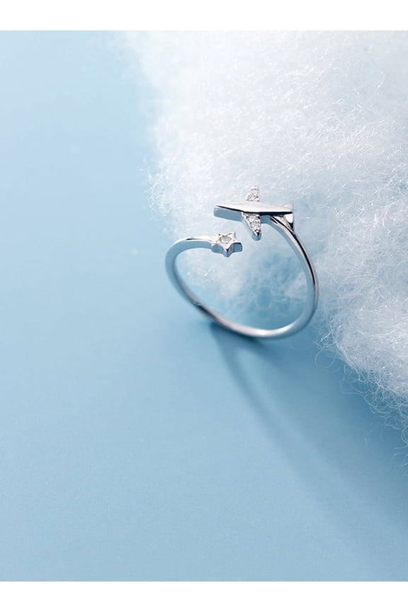 Men's and women's Flash Diamond star aircraft ring simple ethos personality zircon pentagram open ring