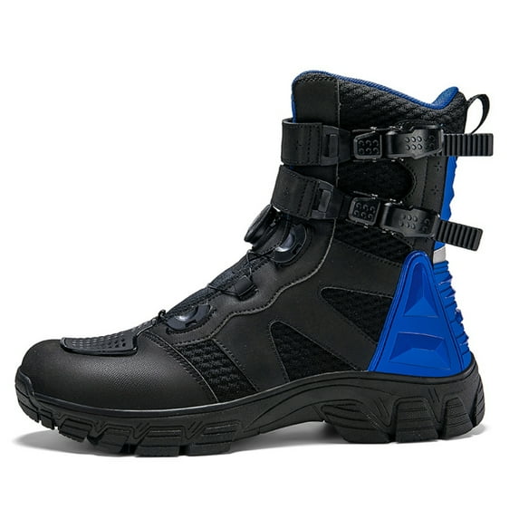 Men's and women's all-season motorcycle riding boots and motorcycle shoes,Black and blue,45