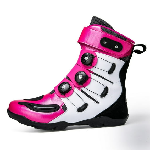 Men's and women's all-season motorcycle riding boots and motorcycle shoes,Pink,45