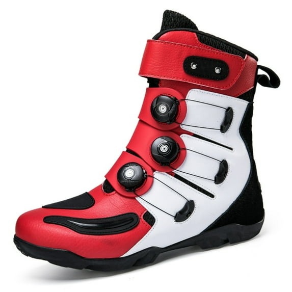 Men's and women's all-season motorcycle riding boots and motorcycle shoes,White red,40
