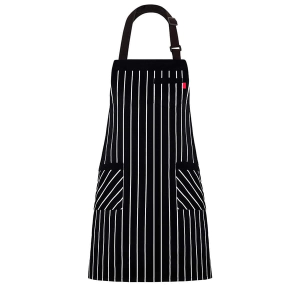 Men's and women's aprons, kitchen chef apron with 3 pockets and long ties, adjustable bib for cooking and serving - Black and White Stripe A