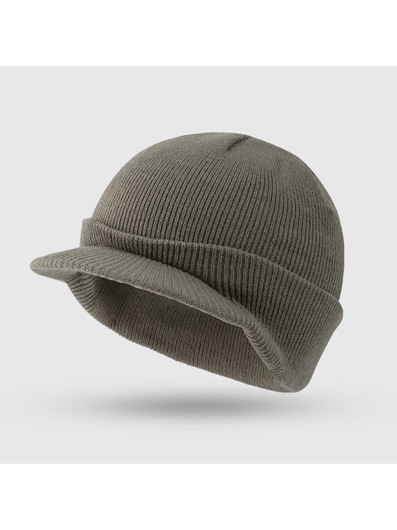 Men's and women's winter beanie hat with brim knitted winter outdoor urinal hat