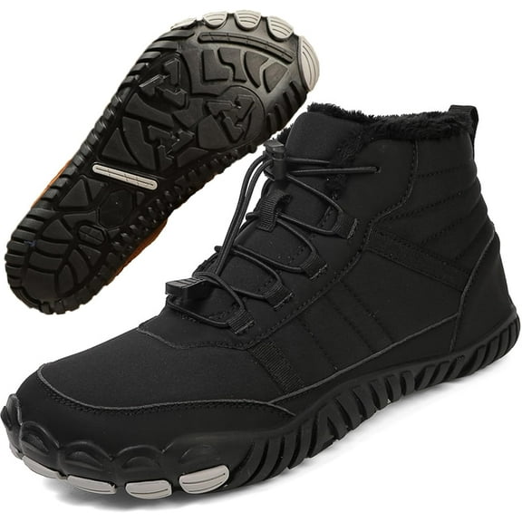 Men's and women's winter wide toe barefoot shoes zero drop sole fur lining snow boots waterproof high top warm cross-country running hiking shoes