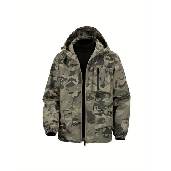 Men's autumn camouflage hooded zipper jacket - Sporty casual regular long-sleeved coat, machine-washable for daily wear, suitable for hiking and outdoor activities. Sports camouflage jacket