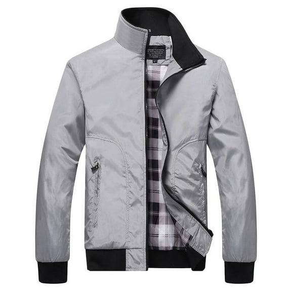 Men's autumn coat Solid Color, solid stand-up collar pockets, elasticated cuffs, spring jacket for everyday wear