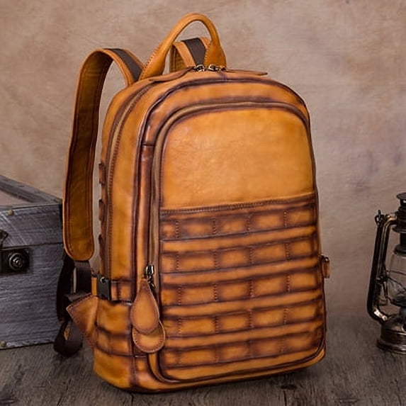Men's backpack men's backpack men's leather,Brown