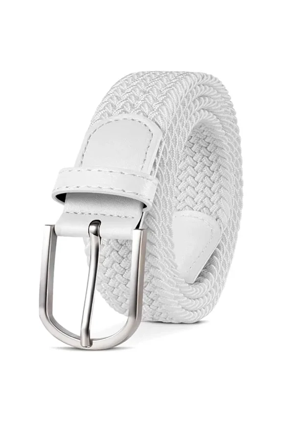 Men's belt, elastic braided belt unisex men women braided elastic stretch woven belt 33mm (1.25") white