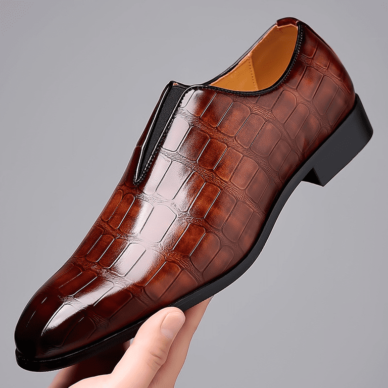 Men's business casual stone print high-end fashion leather shoes soft breathable all the trend of the British formal dress shoes, Size: 43, Brown