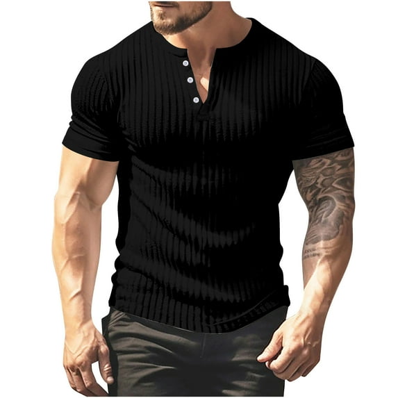 Men's button-down round neck T-shirt slim fit outdoor casual tops summer classic solid color thin Polo shirt