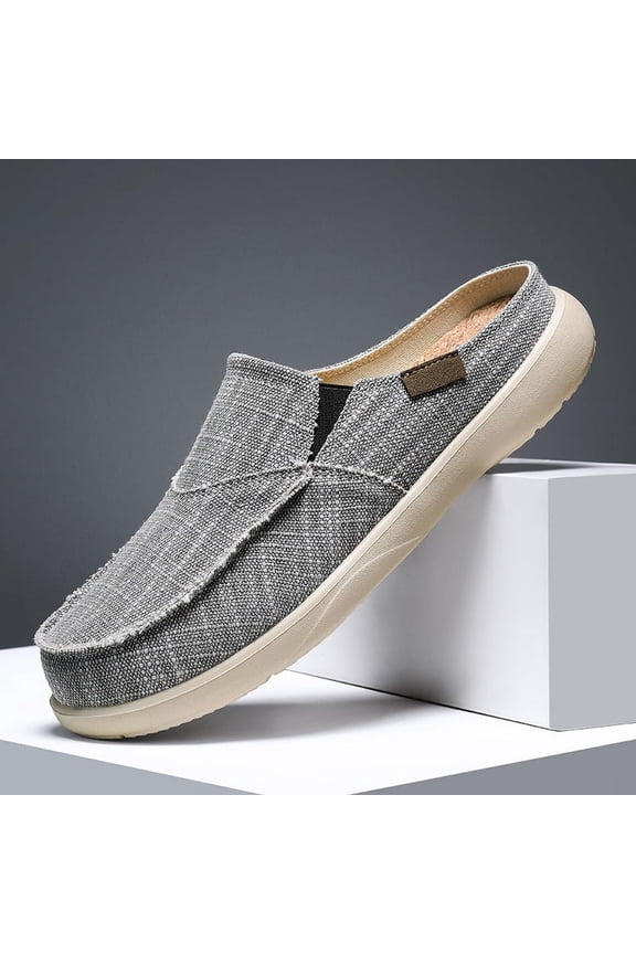 Men's canvas anti-slip shoes, light casual shoes, comfortable home shoes, half slippers light summer men's casual Baotou one foot stirrup men's shoes wear driving shoes