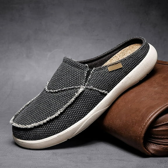 Men's canvas anti-slip shoes, light casual shoes, comfortable home shoes, half slippers light summer men's casual Baotou one foot stirrup men's shoes wear driving shoes
