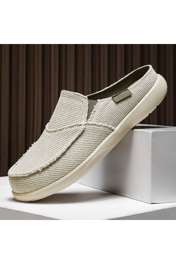 Men's canvas anti-slip shoes, light casual shoes, comfortable home shoes, half slippers light summer men's casual Baotou one foot stirrup men's shoes wear driving shoes