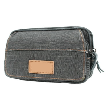 Men's canvas mobile phone bag multi-functional belt mobile phone bag wallet - gray