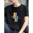 thumbnail image 1 of Men's casual 100% cotton t-shirt with 'Mumtine' graphic - short sleeves, crew neck, lightweight | White geometric graphic with yellow and green accents, 1 of 6