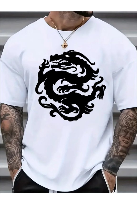 Men's casual T-shirt - Dragon pattern short sleeve