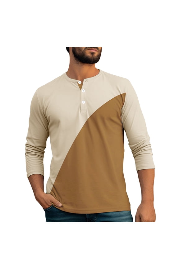 Men's casual basic cotton geometric pattern T-shirt