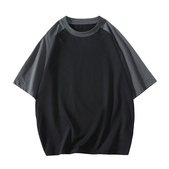 Men's casual drop shoulder T-shirt Colorblock loose short sleeve round neck holiday street T-shirt