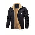 thumbnail image 1 of Men's casual heavyweight cotton-polyester jacket with buckle closure, multiple pockets and bull head logo - solid color autumn and winter coat, 1 of 5