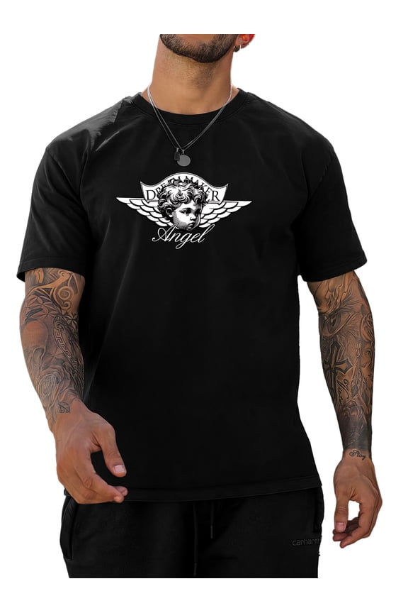 Men's casual little angel pattern printed T-shirt