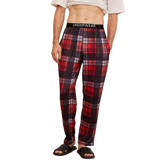 Men's casual loose plaid printed home pants