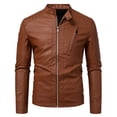 thumbnail image 1 of Men's casual stand-up collar jacket, PU leather jacket, motorcycle suit, diagonal zipper pocket design, 1 of 13