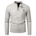 thumbnail image 1 of Men's casual stand-up collar jacket, PU leather jacket, motorcycle suit, diagonal zipper pocket design, 1 of 11