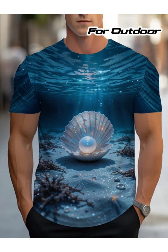 Men's casual t-shirt, suitable for the beach, with soft material, marine theme, blue tone, light and comfortable, suitable for summer vacation and outdoor fun