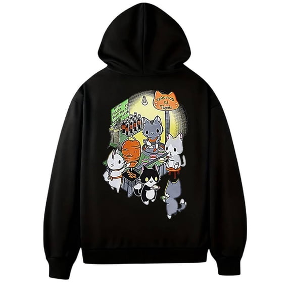 Men's cat cartoon pattern sweater, autumn and winter hoodie