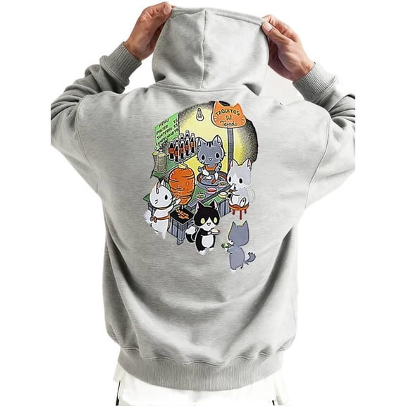 Men's cat cartoon pattern sweater, autumn and winter hoodie