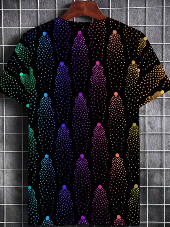 Men's colorful geometric pattern printed T-shirt - comfortable and slim casual crew neck top, easy to machine wash, modern design, soft fabric, young trend street style, fashionable and durable
