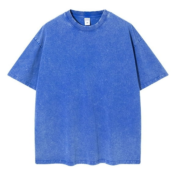 Men's cotton T-shirt oversized unisex short sleeved casual loose washed solid color retro basic T-shirt