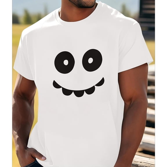 Men's cotton White Print Tshirt Graphic Tees Shirts Retro Cartoon Monster Face Humor S-5XL Tops