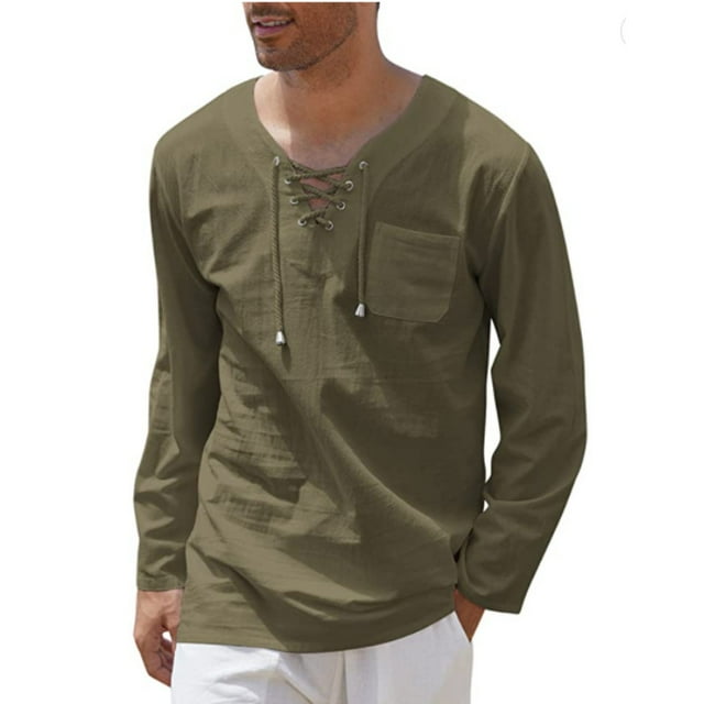 Men's cotton and linen collared long-sleeved shirt - Walmart.com