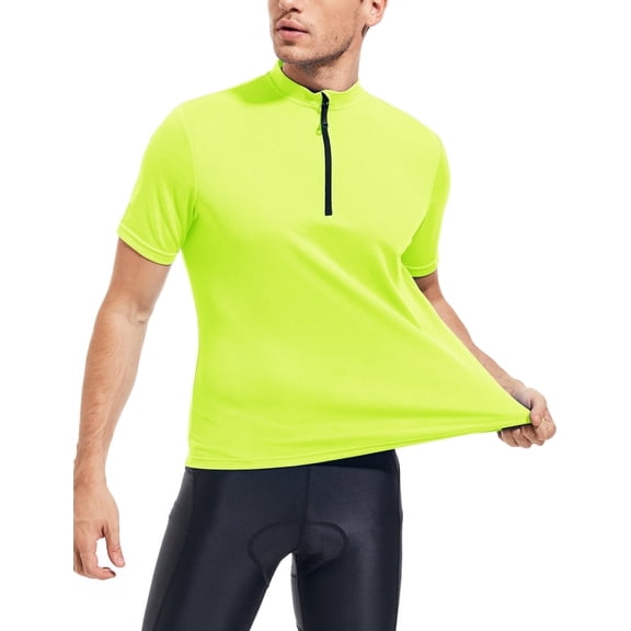 QUALICOS Men cycling jersey men's cycling sports shirt short sleeved with zipper back pocket - moisture wicking, breathable, quick drying cycling shirt