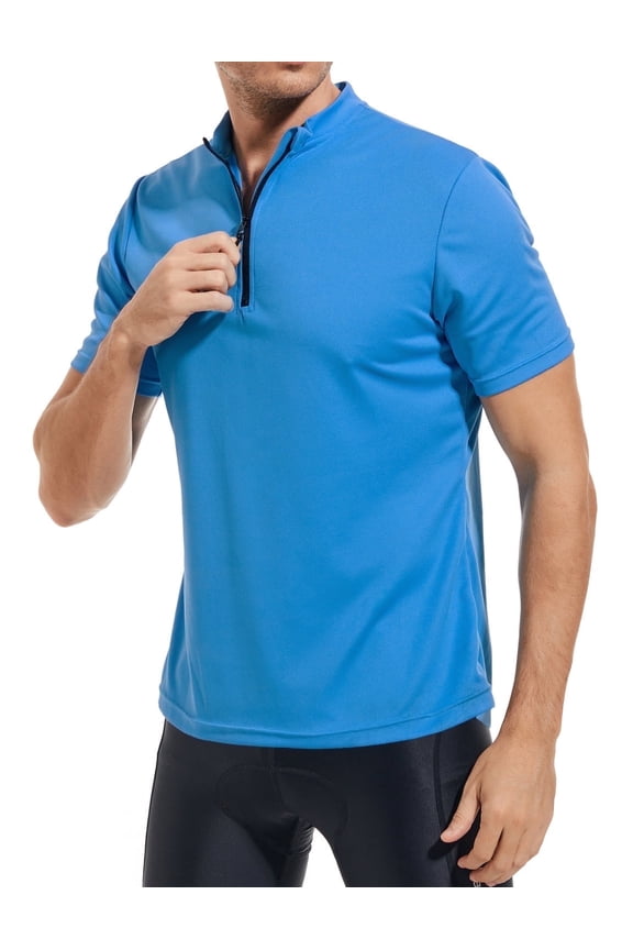 Men cycling jersey men's cycling sports shirt short sleeved with zipper back pocket - moisture wicking, breathable, quick drying cycling shirt