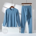 thumbnail image 1 of Men's de velvet new winter couple's autumn clothes and pants set Slim hundred with anti-cold bottoming shirt self-heating hair thermal underwear Blue XL, 1 of 9