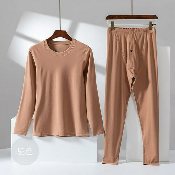 Men's de velvet new winter couple's autumn clothes and pants set Slim hundred with anti-cold bottoming shirt self-heating hair thermal underwear Camel XXL