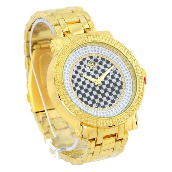 Men's diamond Big heavy gold-tone business watch 50mm 12mm thick case.