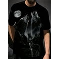 thumbnail image 1 of Men's fashion Casual Wolf Print T-shirt with Moon and Mountain Scene Printed 100% Cotton Tees Slightly Elastic Adult Casual Style Tops, 1 of 5