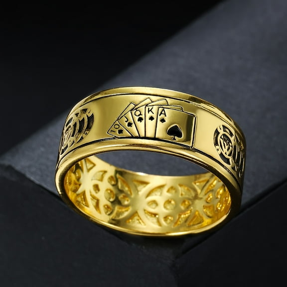 Men's fashion avant -garde poker ring -comfortable copper jewelry, unique design, perfect gift,Gold,10