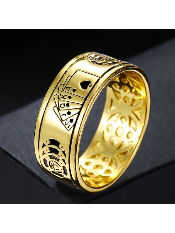 Men's fashion avant -garde poker ring -comfortable copper jewelry, unique design, perfect gift,Gold,13